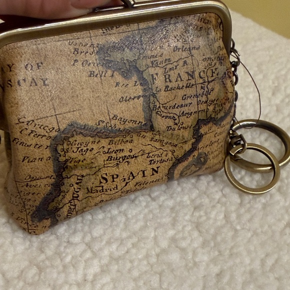 Patricia Nash Vintage Map Print Coin Purse Keychain nwot - Picture 8 of 9